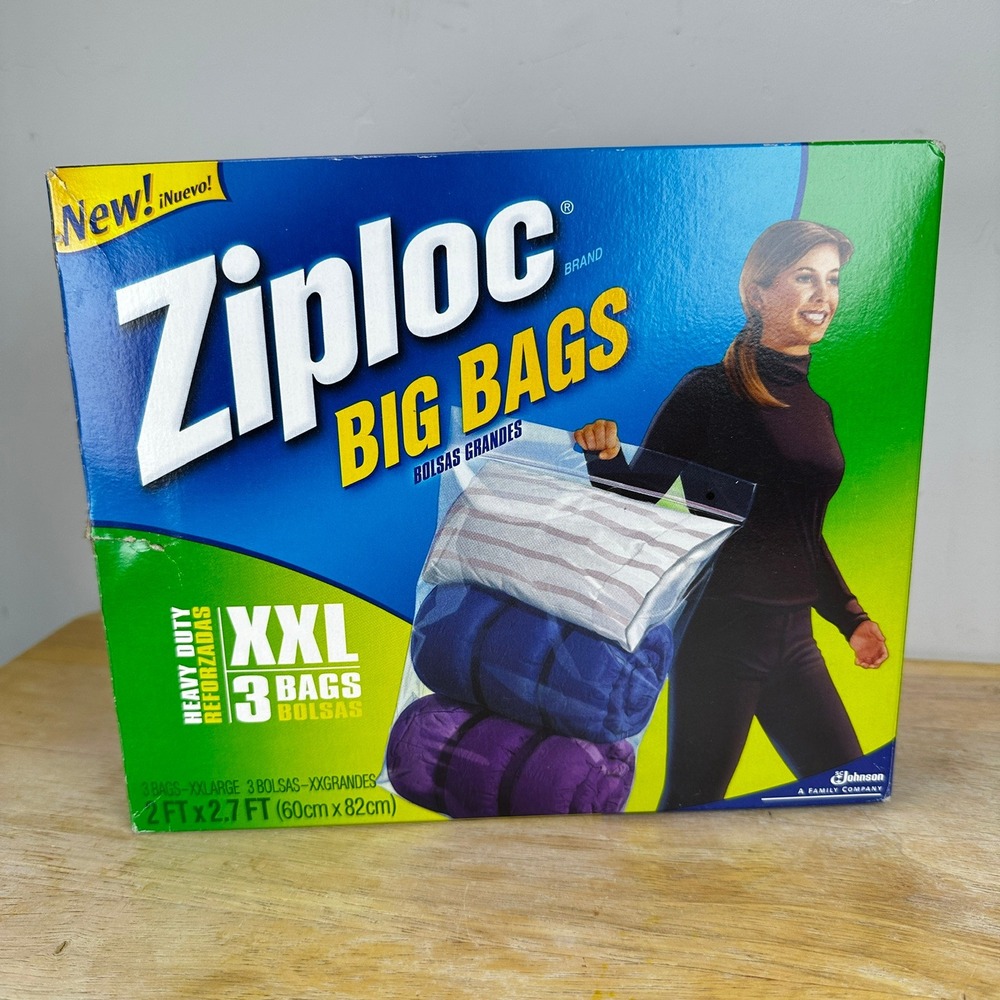 Ziploc Big Bags XXL 3 Count Heavy Duty Storage Bags 2ft x 2.7ft NEW OPEN BOX NOS